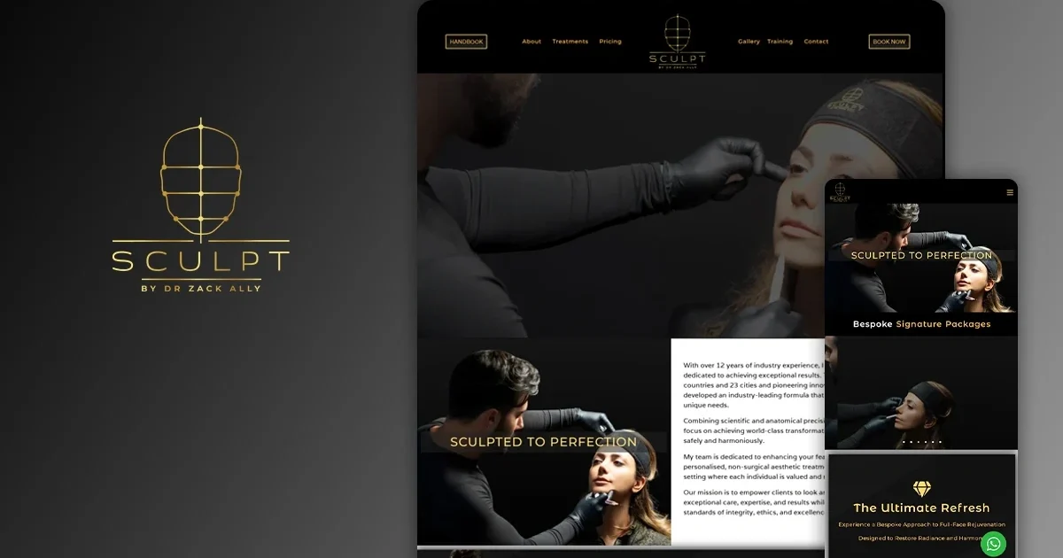 Sculpt website design showcasing cosmetic transformations.