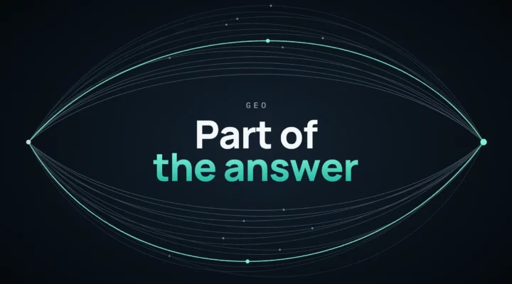 Generative engine optimisation graphic: "Part of the answer" under a GEO label, between curves that join two points