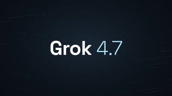 Grok 4.7 text in white and blue against dark background
